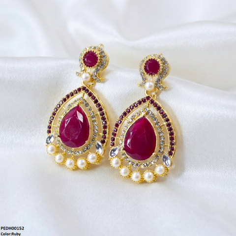 PEDH00152 FRN Round Pearl Tear Drop Earring - PEDH