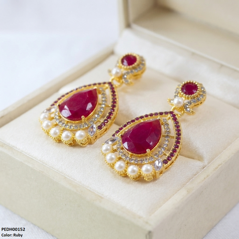 PEDH00152 FRN Round Pearl Tear Drop Earring - PEDH