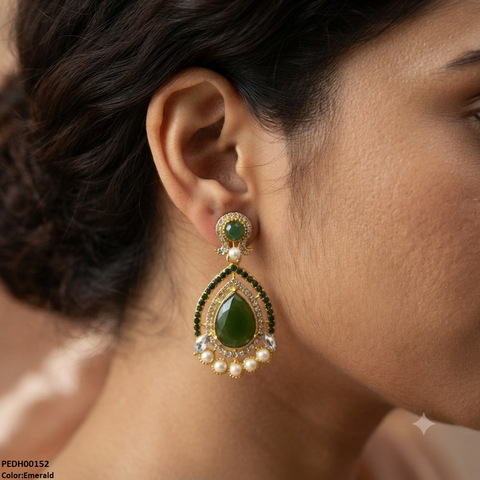 PEDH00152 FRN Round Pearl Tear Drop Earring - PEDH