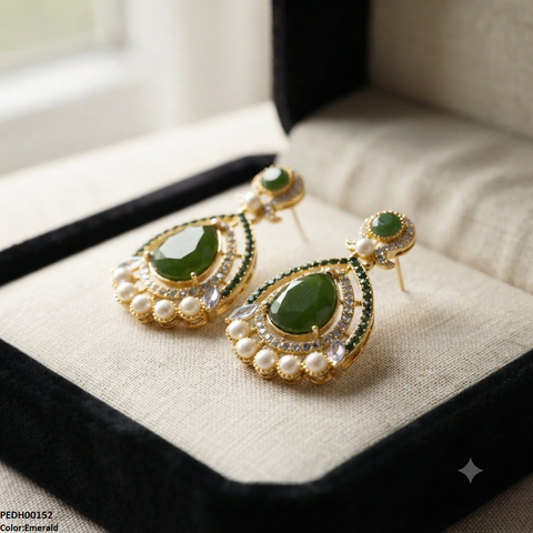 PEDH00152 FRN Round Pearl Tear Drop Earring - PEDH