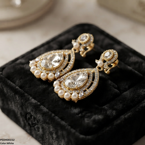 PEDH00152 FRN Round Pearl Tear Drop Earring - PEDH