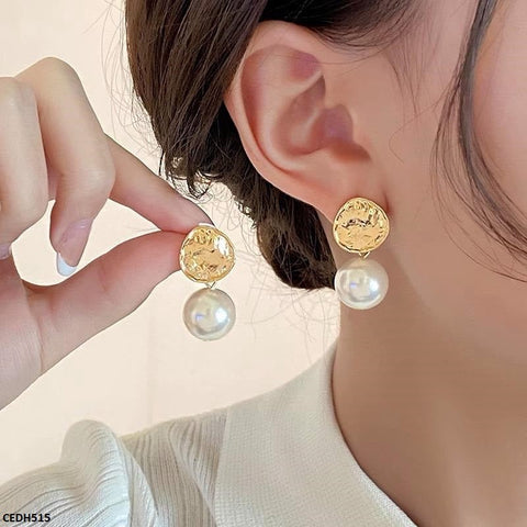 CEDH515 RHJ Coin/Pearl Drop Earrings Pair  - CEDH