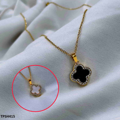 Get trendy with this stunning TPSH415 XST Two Side Clover Pendant from TJ Wholesale Pakistan. Made with high-quality fashion jewelry and artificial jewelry, this fashion accessory is a must-have for any fashion lover. Elevate your style with this unique and fashionable pendant.