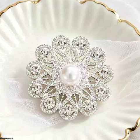BRHH00105 XST Pearl Round Flower Zircon Broach - BRHH