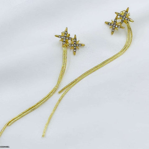 CEDH481 SGC Star With Chain Drop Earrings - CEDH