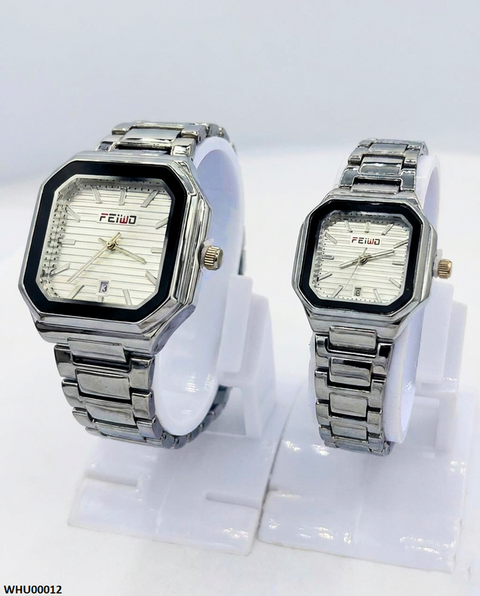 WHU00012 HWR Square White Dial Couple Watch - WHU