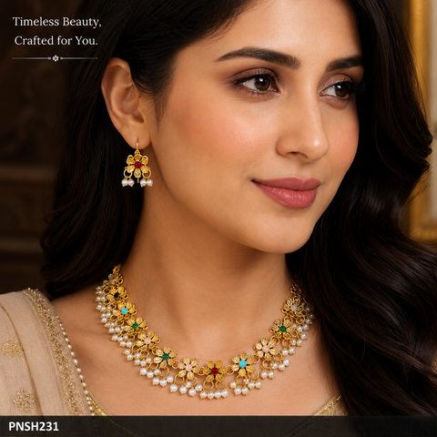 PNSH231 FRN Flower Necklace Set - PNSH