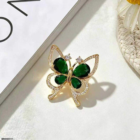 BRHH00111 XST Emerald Stone Butterfly Zircon Broach - BRHH
