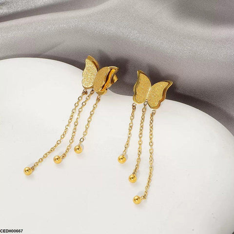 CEDH00667 DGF Double Butterfly Chain Drop Earrings - CEDH