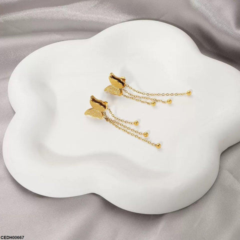 CEDH00667 DGF Double Butterfly Chain Drop Earrings - CEDH