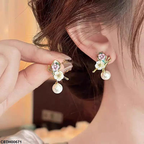 CEDH00671 ZHL Flower Pearl Drop Earrings  - CEDH