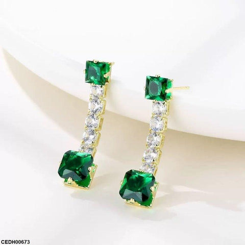 CEDH00673 WKO Square Stone Drop Earrings - CEDH