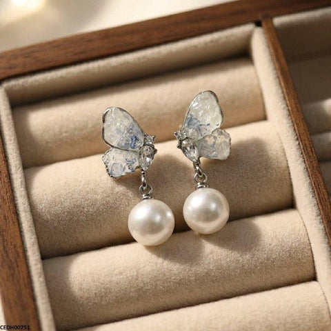 CEDH00751 ZHL Butterfly Pearl Drop Earrings - CEDH