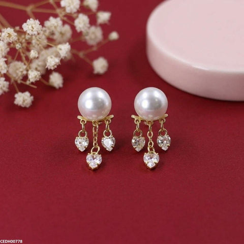 CEDH00778 ZCD Round Pearl Heart Drop Earrings - CEDH