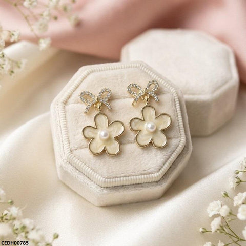 CEDH00785 DDJ Bow Flower Drop Earrings - CEDH