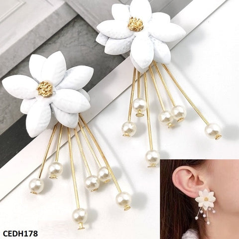 CEDH178 LQP White Flower Drop Earrings Pair - CEDH