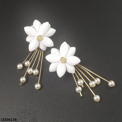 CEDH178 LQP White Flower Drop Earrings Pair - CEDH