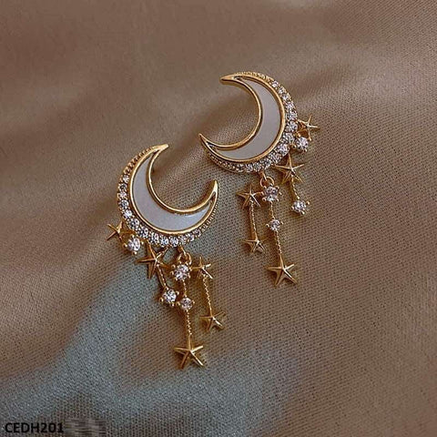 CEDH201 SIQ Moon Stars Drop Earrings Pair - CEDH