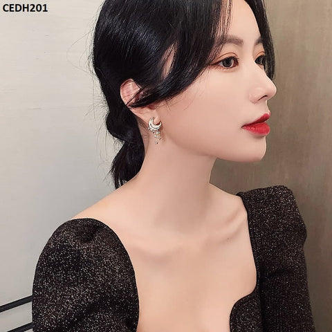 CEDH201 SIQ Moon Stars Drop Earrings Pair - CEDH