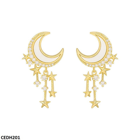 CEDH201 SIQ Moon Stars Drop Earrings Pair - CEDH