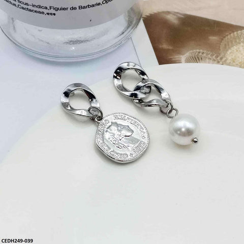 CEDH249 AMY Coin And Pearl Drop Earrings Pair - CEDH