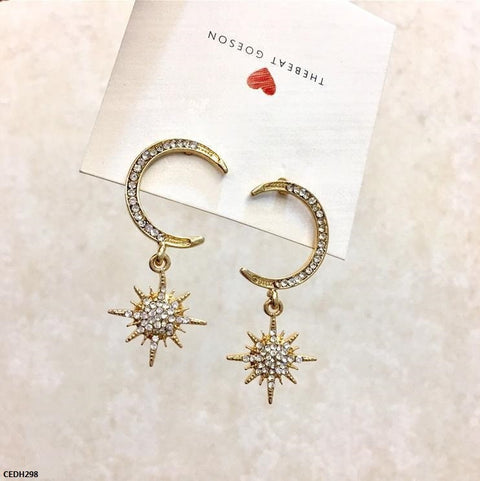 CEDH298 SGC Moon & Star Drop Earrings Pair - CEDH
