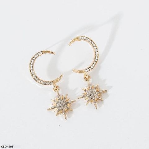 CEDH298 SGC Moon & Star Drop Earrings Pair - CEDH