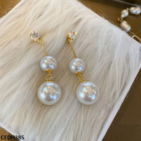 CEDH385 SYB Double Pearl Drop Earrings Pair - CEDH