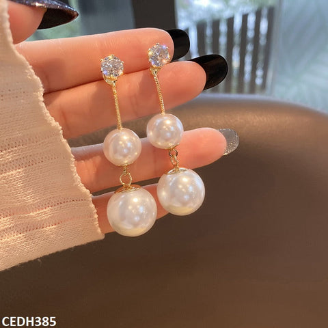 CEDH385 SYB Double Pearl Drop Earrings Pair - CEDH
