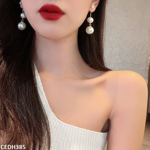 CEDH385 SYB Double Pearl Drop Earrings Pair - CEDH