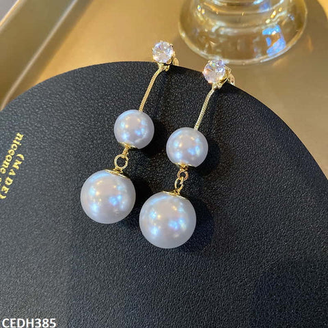 CEDH385 SYB Double Pearl Drop Earrings Pair - CEDH