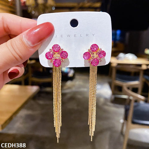 CEDH388 ZHL Flower Strap Drop Earrings Pair - CEDH