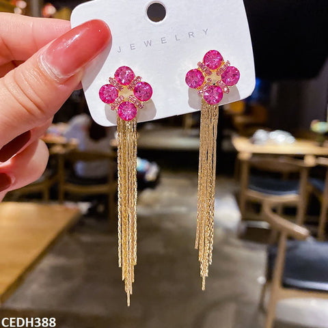 CEDH388 ZHL Flower Strap Drop Earrings Pair - CEDH