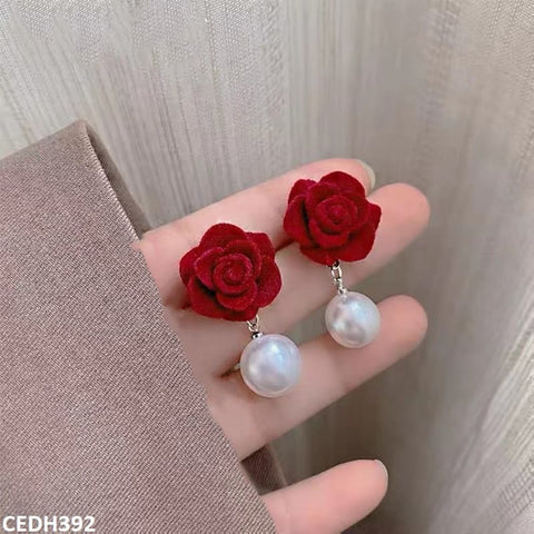 CEDH392 ZHL Flower/Pearl Drop Earrings Pair - CEDH