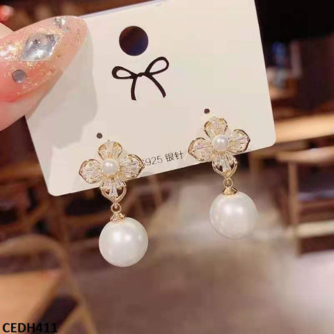 CEDH411 YHC Pearl Flower Drop Earrings Pair - CEDH