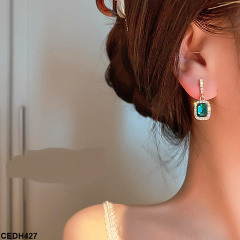 CEDH427 YQG Step Square Drop Earrings Pair - CEDH