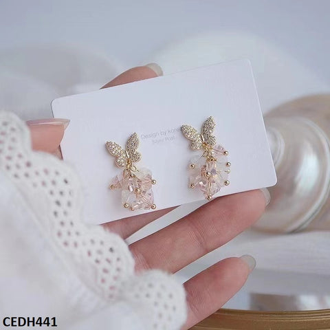 CEDH441 BTO Butterfly Crystals Drop Earrings Pair - CEDH