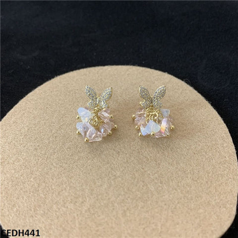 CEDH441 BTO Butterfly Crystals Drop Earrings Pair - CEDH