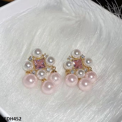 CEDH452 ZHL Pink Beads Drop Earrings Pair - CEDH