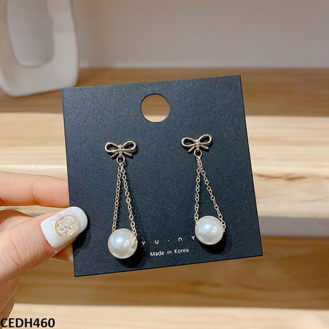 CEDH460 YQG Bow Pearl Drop Earrings Pair - CEDH
