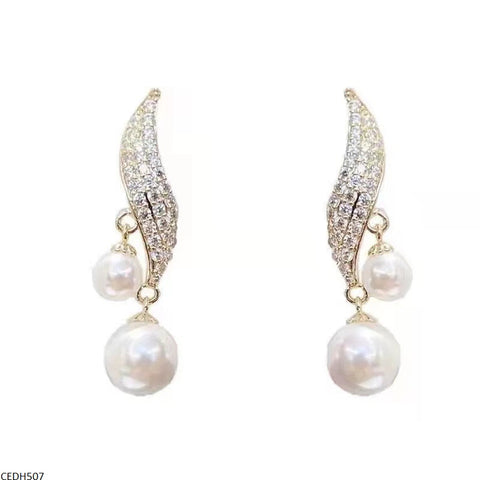CEDH507 BTO Leaf Pearl Drop Earrings Pair  - CEDH