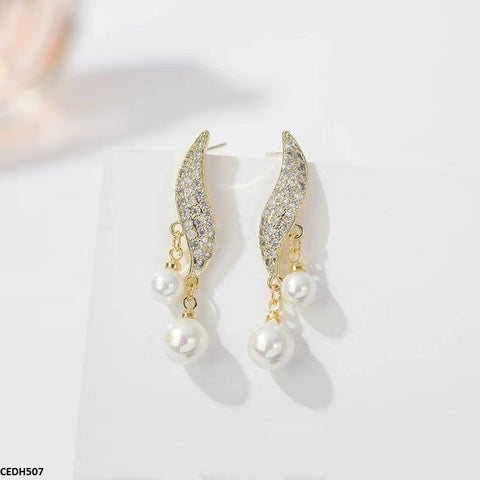 CEDH507 BTO Leaf Pearl Drop Earrings Pair  - CEDH