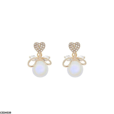 CEDH539 YHC Heart/Pearl Drop  Earrings  - CEDH