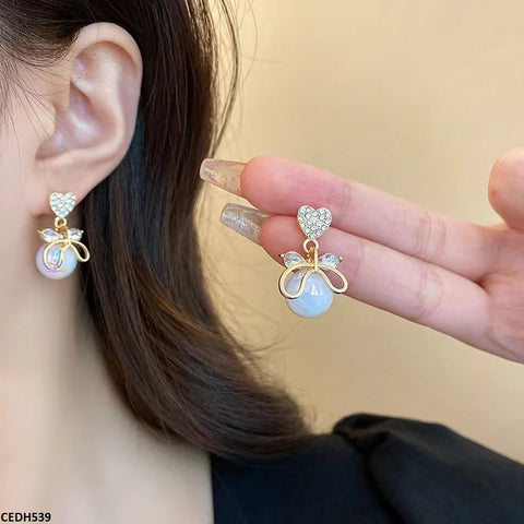 CEDH539 YHC Heart/Pearl Drop  Earrings  - CEDH