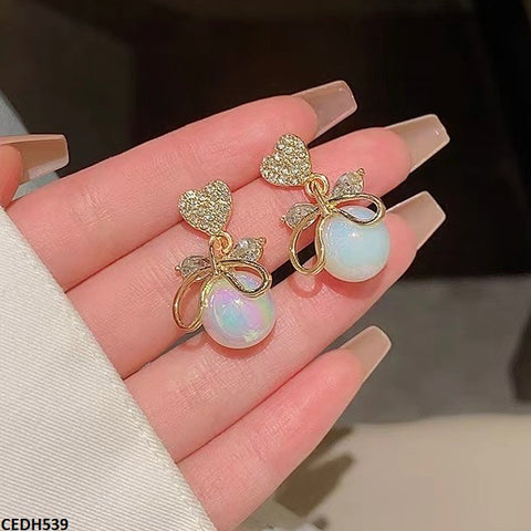 CEDH539 YHC Heart/Pearl Drop  Earrings  - CEDH