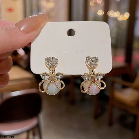 CEDH539 YHC Heart/Pearl Drop  Earrings  - CEDH