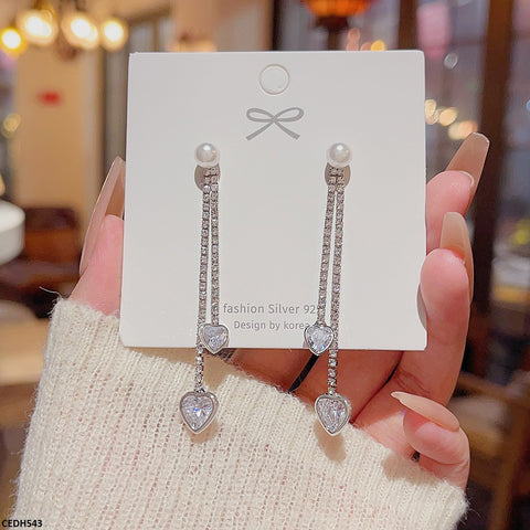 CEDH543 DDJ Round Chain Heart Drop  Earrings  - CEDH
