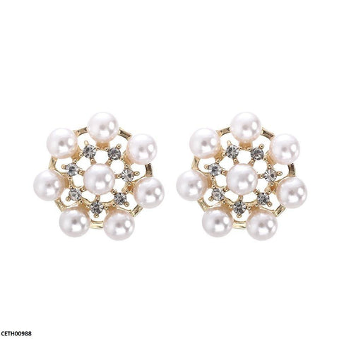 CETH00988 YHC Round Pearl Flower Tops Pair - CETH