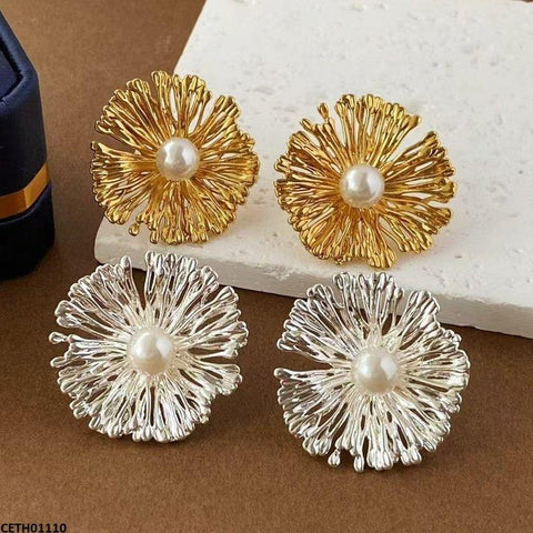 CETH01110 LSH Pearl  Round Flower Tops Pair - CETH