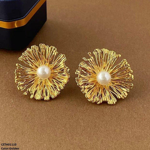 CETH01110 LSH Pearl  Round Flower Tops Pair - CETH